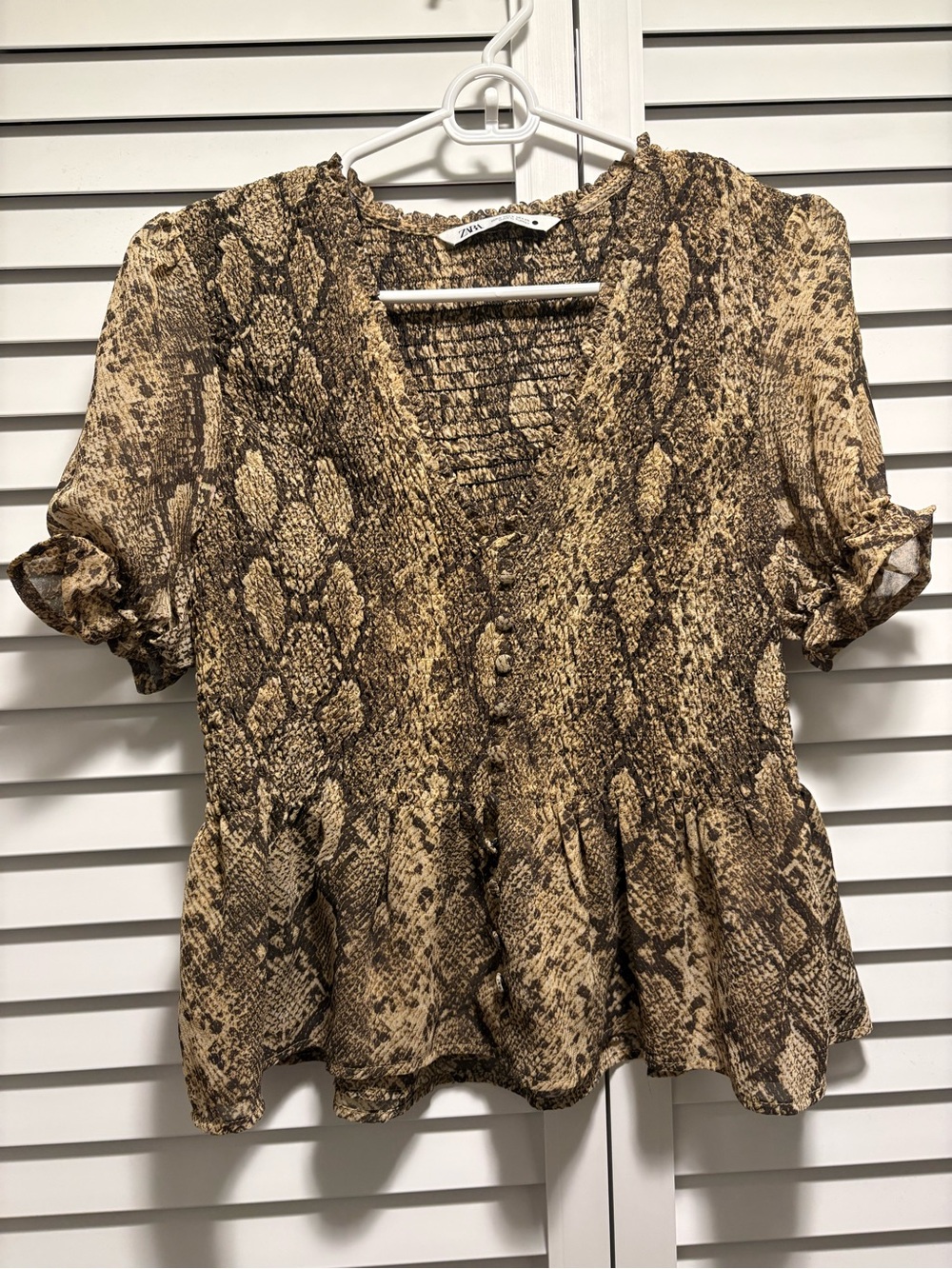 Zara Snake Print Smocked Peplum Blouse